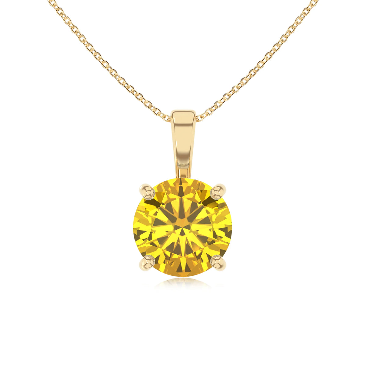 lab grown yellow-sapphire round solitaire necklaces in yellow gold 