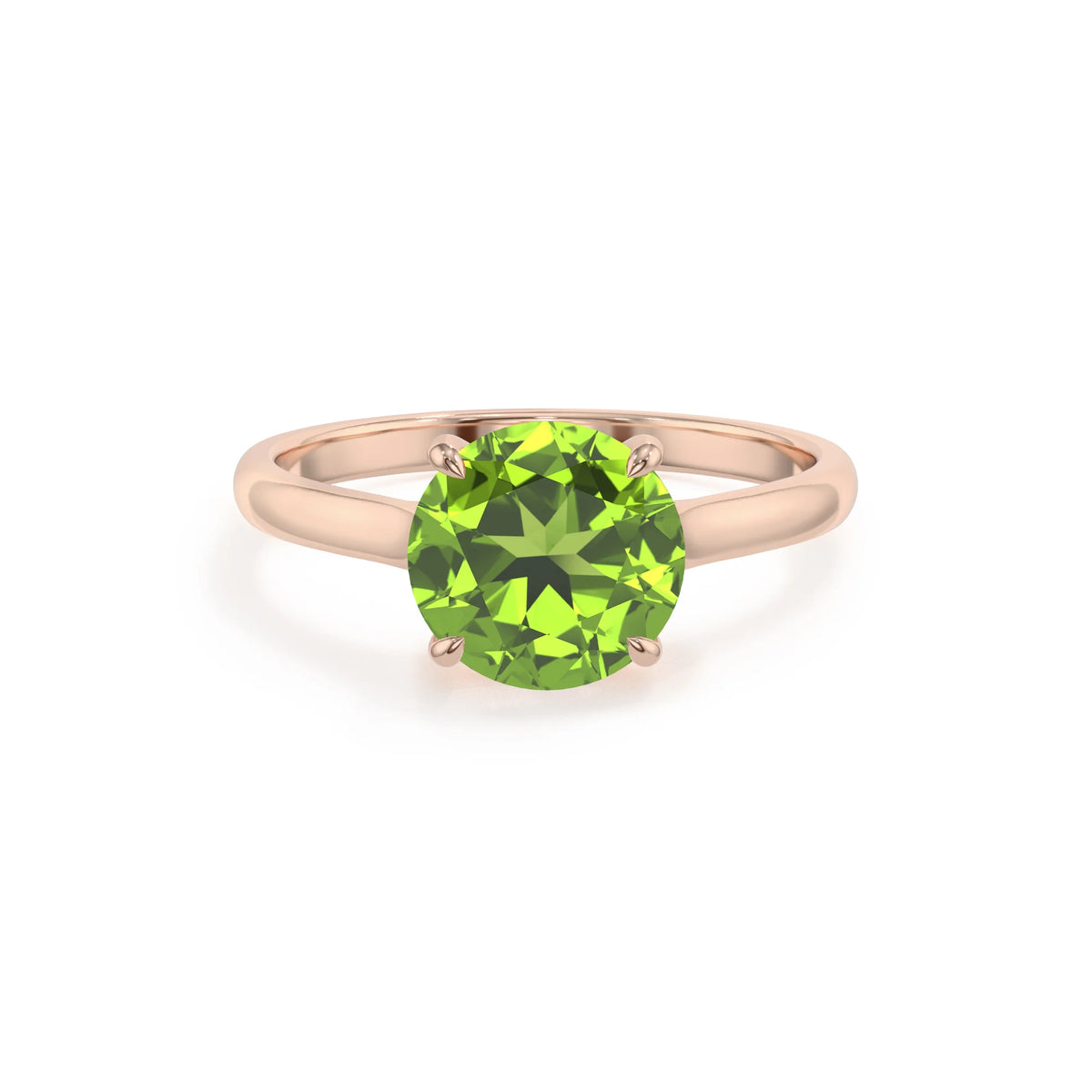 natural peridot round solitaire rings in rose gold 