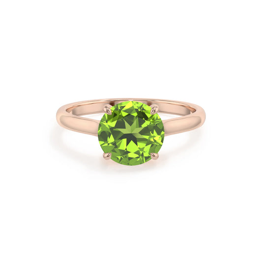 natural peridot round solitaire rings in rose gold 