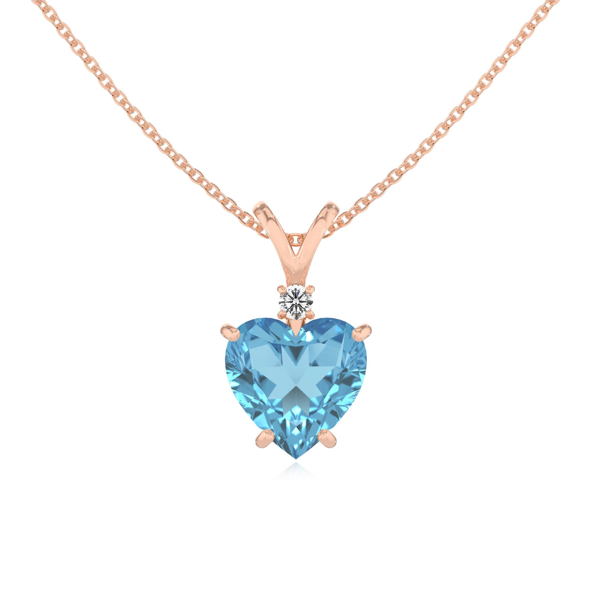 natural swiss-blue-topaz heart solitaire v-bale necklaces in rose gold 