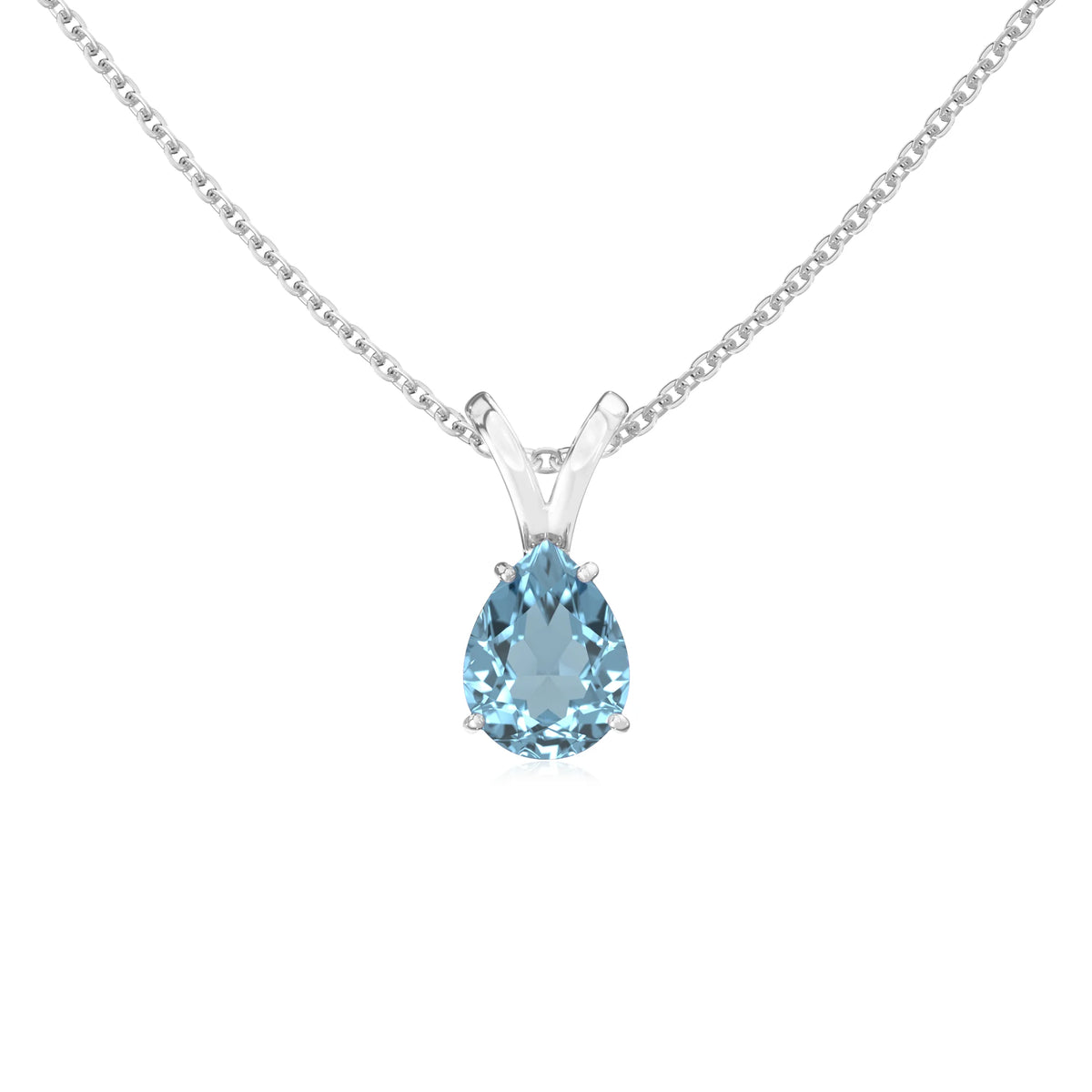 lab grown aquamarine pear solitaire v-bale necklaces in sterling silver 