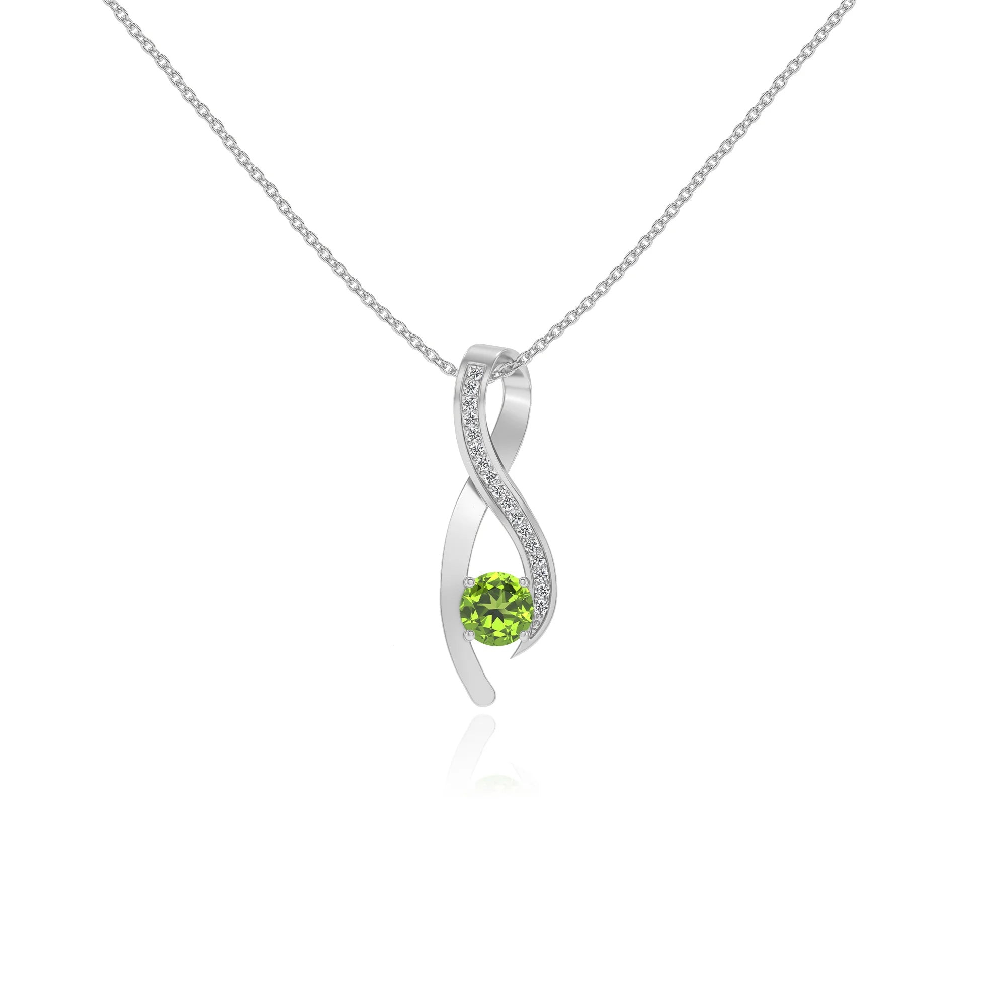 natural peridot round solitaire necklaces in white gold 