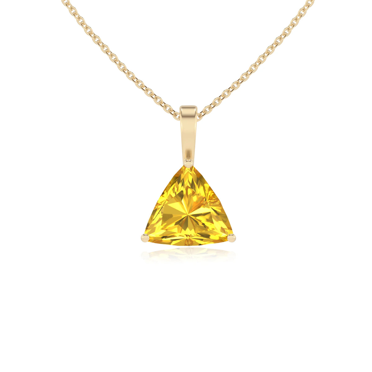 lab grown yellow-sapphire trillion solitaire necklaces in yellow gold 