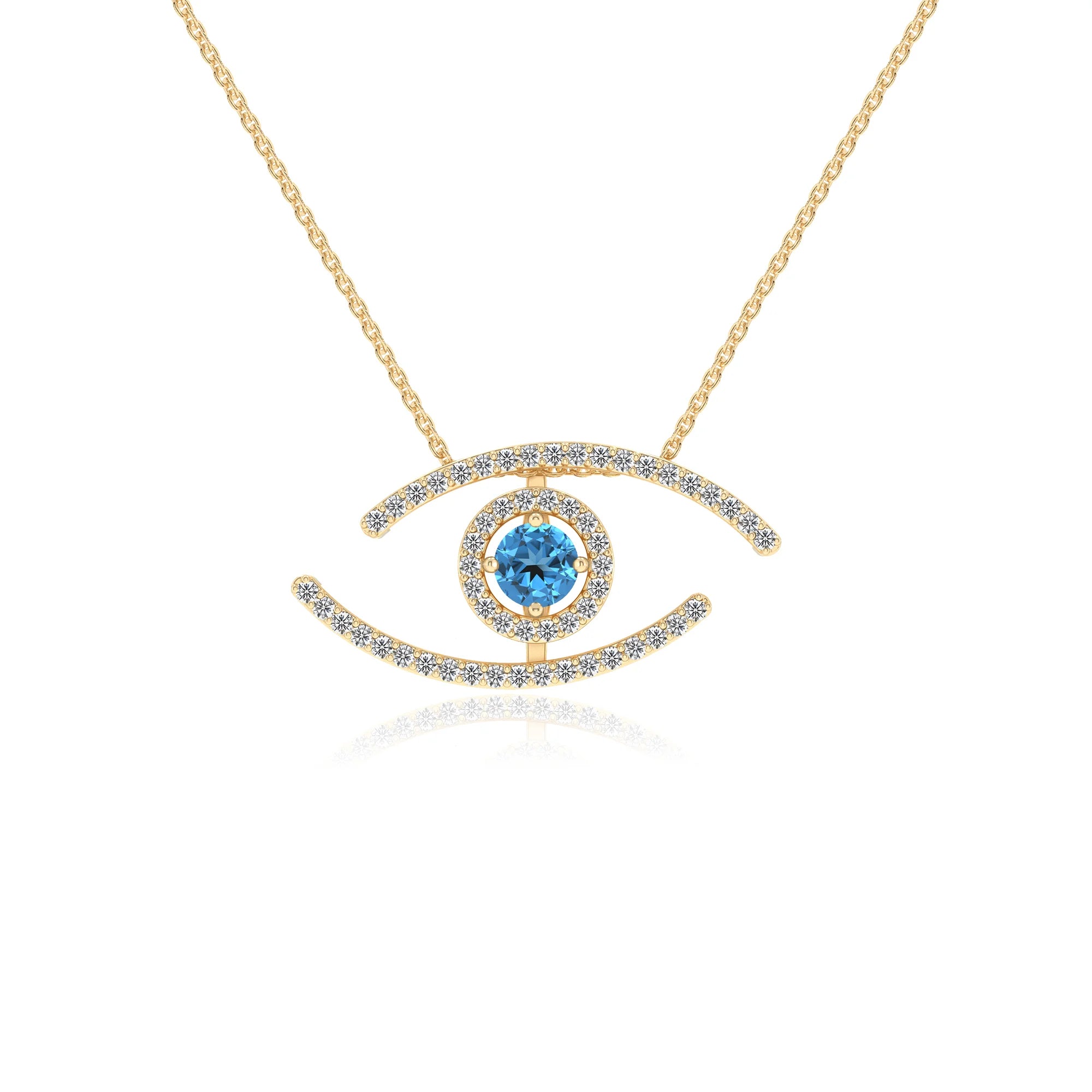 natural swiss-blue-topaz round solitaire necklaces in yellow gold 