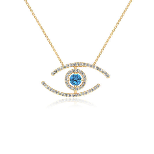 natural swiss-blue-topaz round solitaire necklaces in yellow gold 
