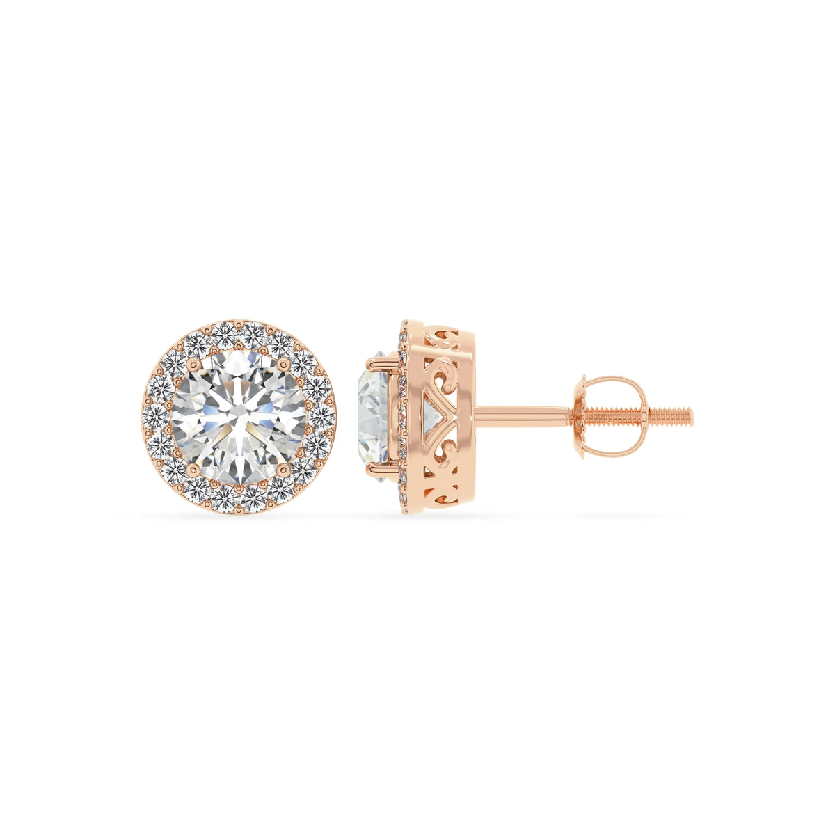 lab grown moissanite round stud earrings in rose gold 