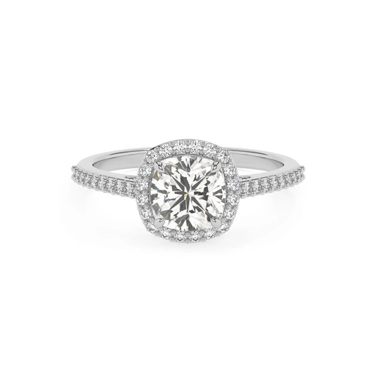 lab grown moissanite cushion solitaire rings in sterling silver 