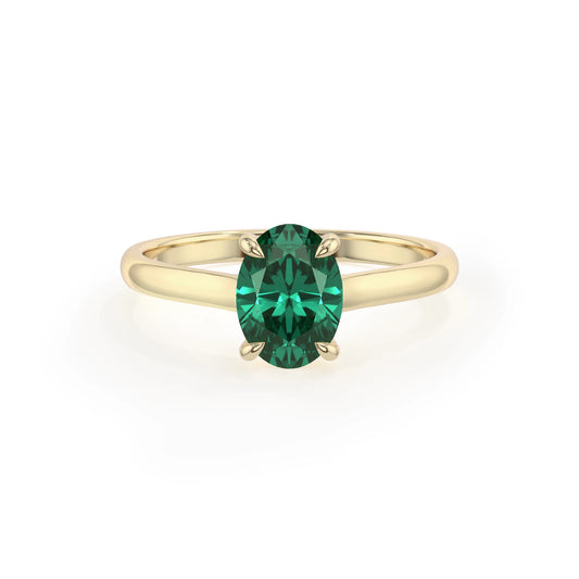 lab grown emerald oval solitaire rings in yellow gold 
