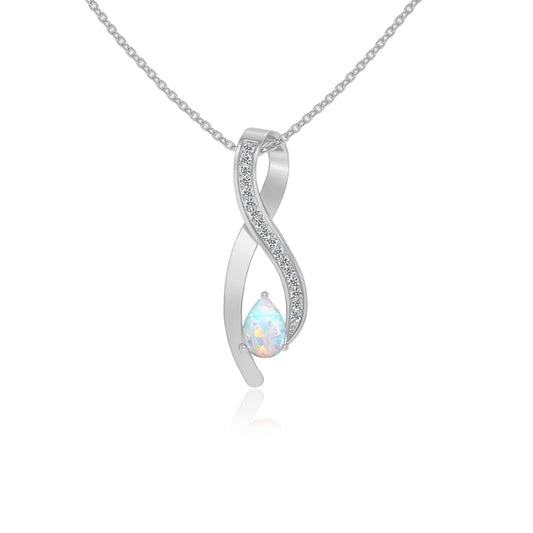 lab grown opal pear solitaire necklaces in sterling silver 
