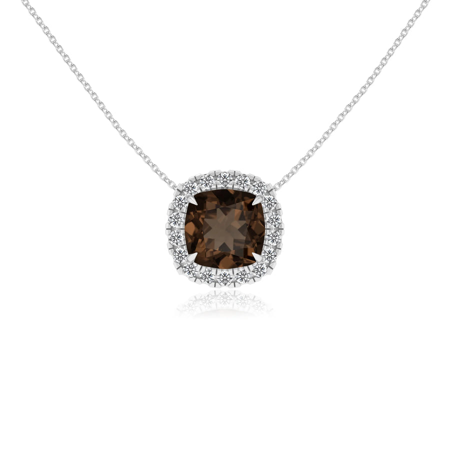 natural smoky quartz cushion solitaire necklaces in sterling silver 