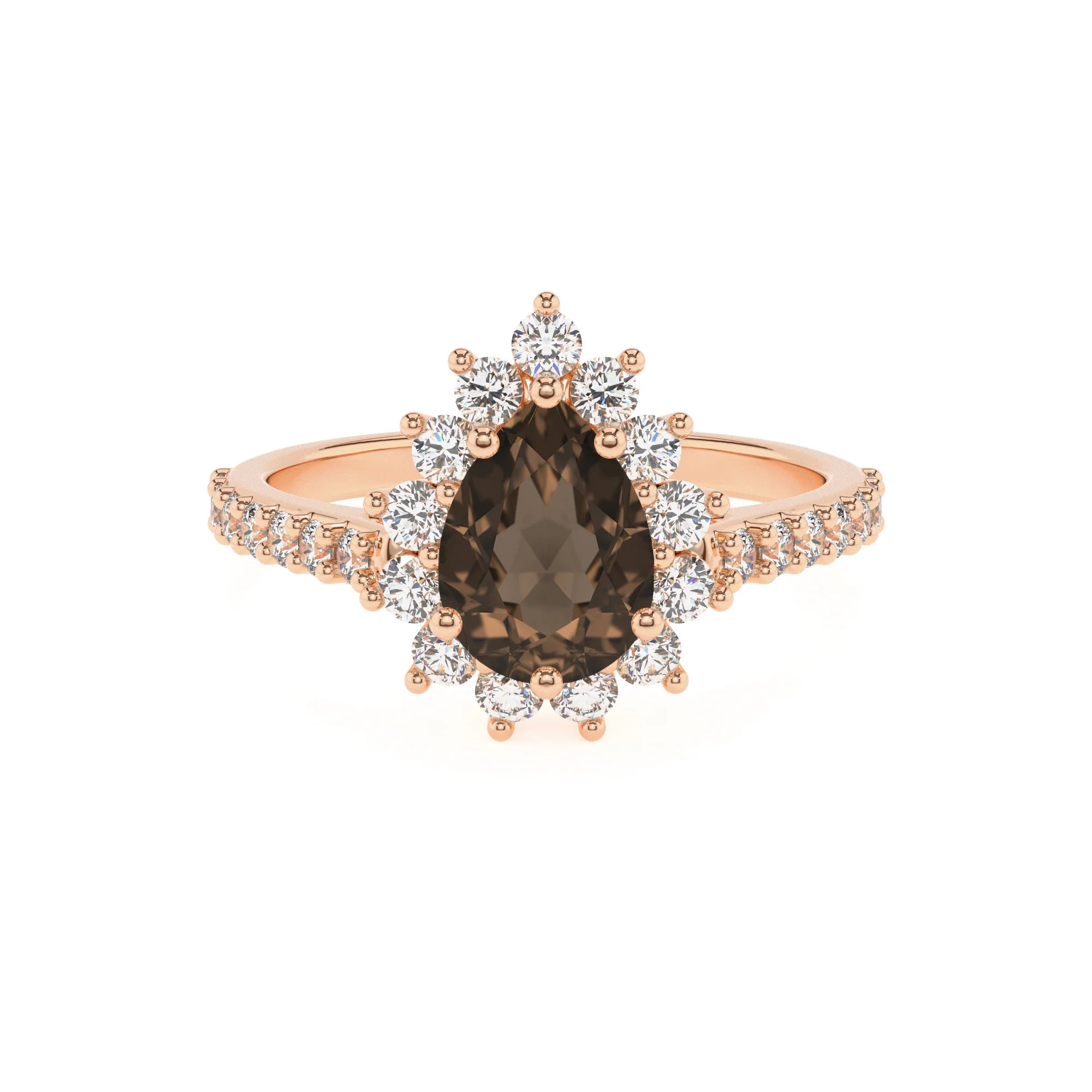 natural smoky-quartz pear solitaire rings in rose gold 