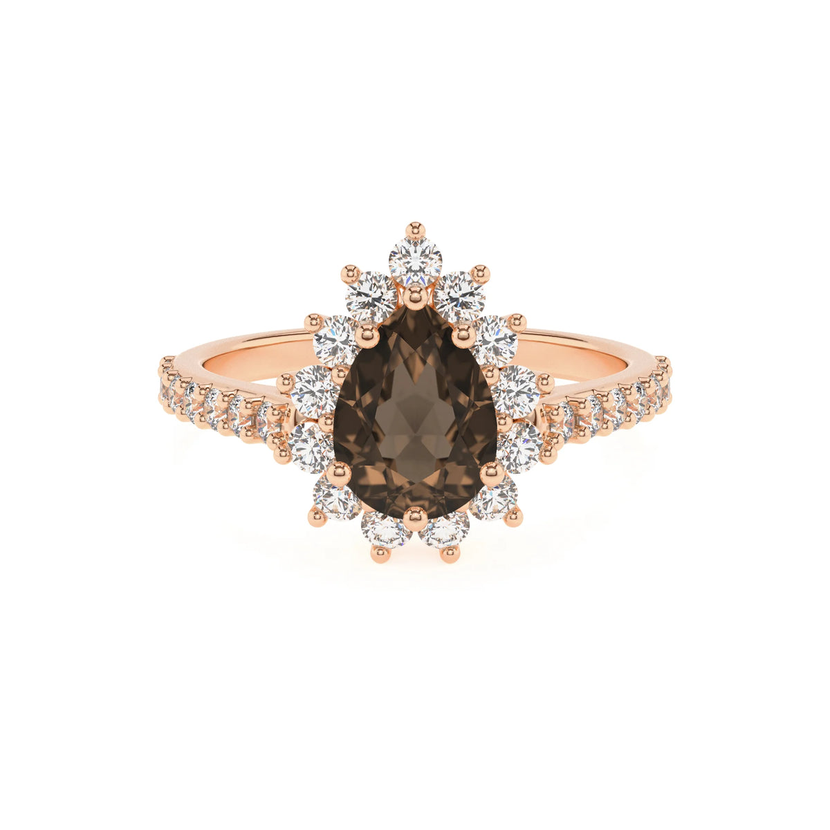 natural smoky-quartz pear solitaire rings in rose gold 