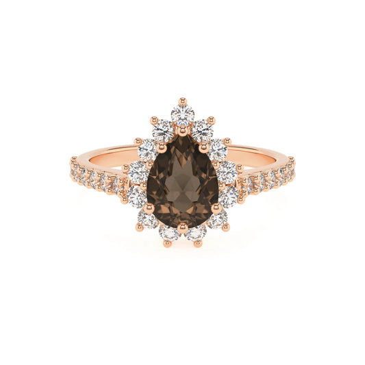 natural smoky-quartz pear solitaire rings in rose gold 