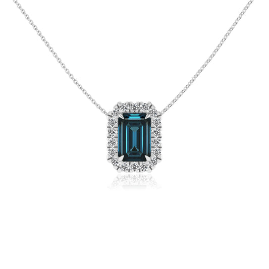natural london blue topaz emerald cut solitaire necklaces in sterling silver 