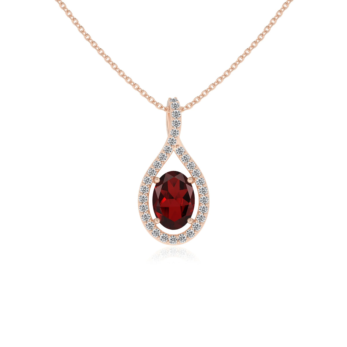 natural garnet oval solitaire necklaces in rose gold 