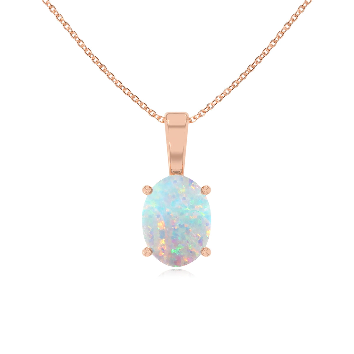 lab grown opal oval solitaire necklaces in rose gold 