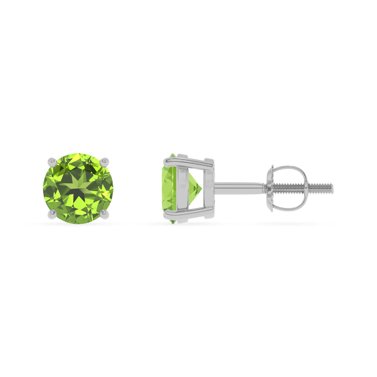 natural peridot round stud earrings in platinum 