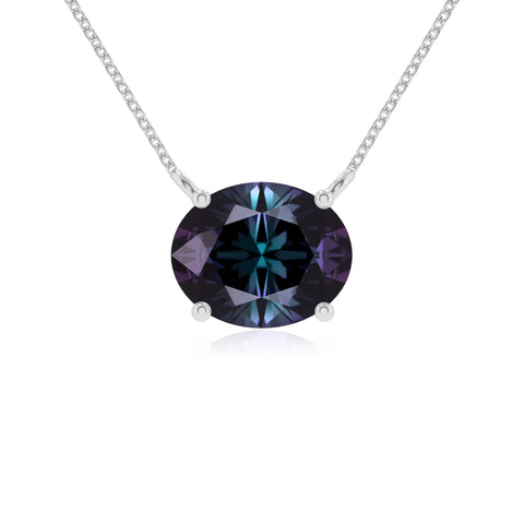 Lab Grown Alexandrite Oval Solitaire Pendant Necklace with 18" Chain