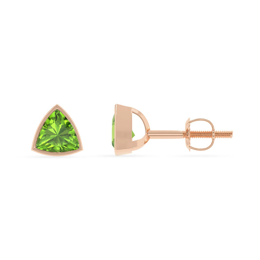 natural peridot trillion stud earrings in rose gold 