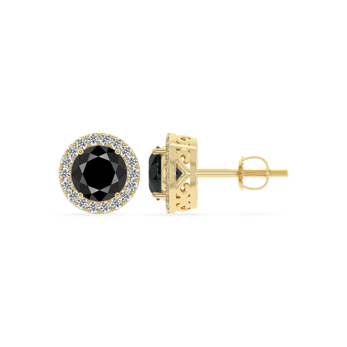 natural black onyx round stud earrings in yellow gold 