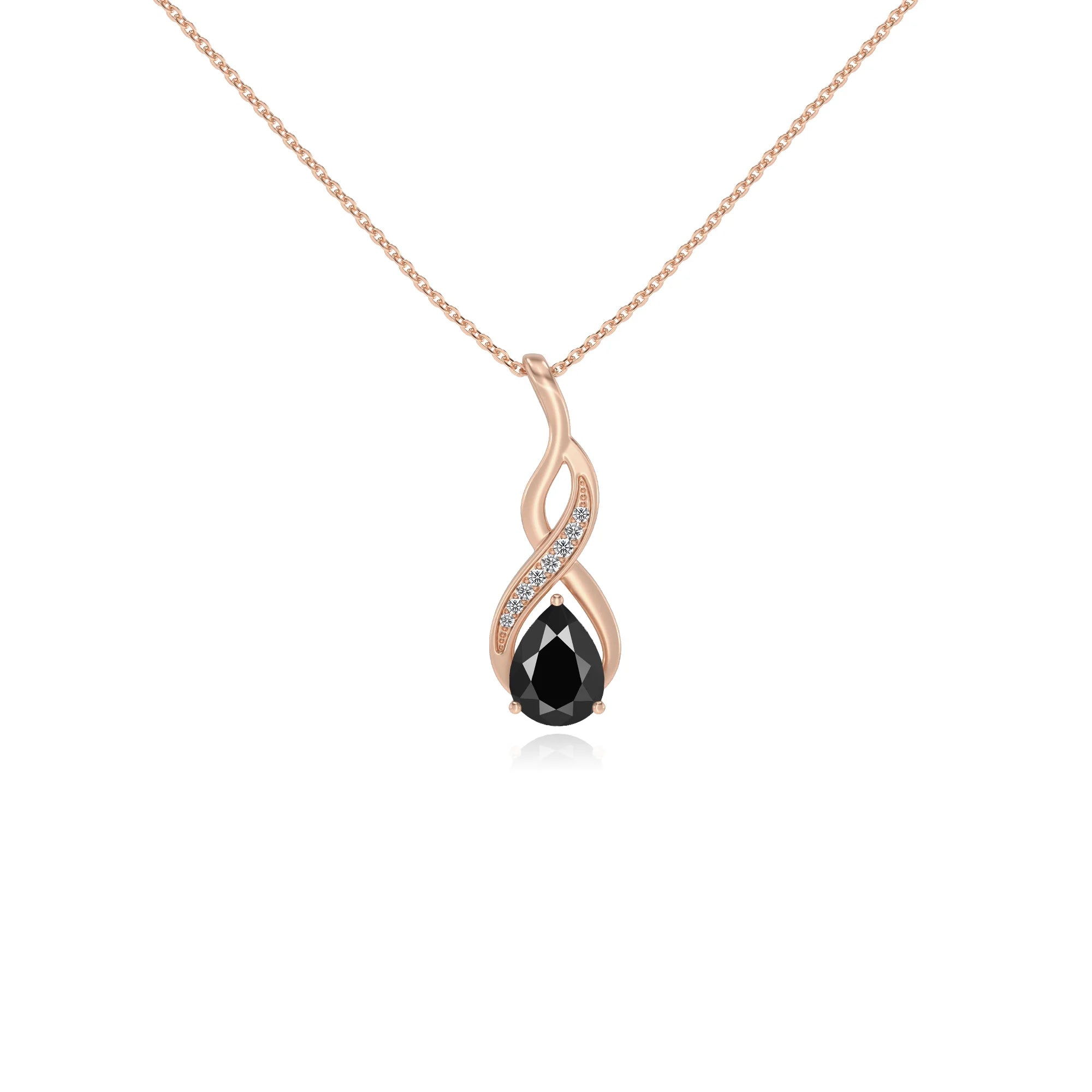 natural black-onyx pear solitaire necklaces in rose gold 