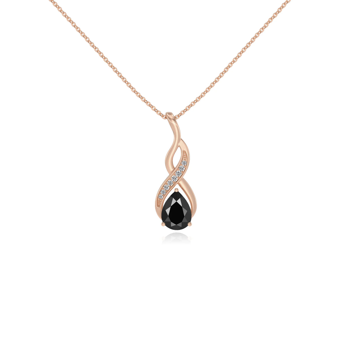 natural black-onyx pear solitaire necklaces in rose gold 