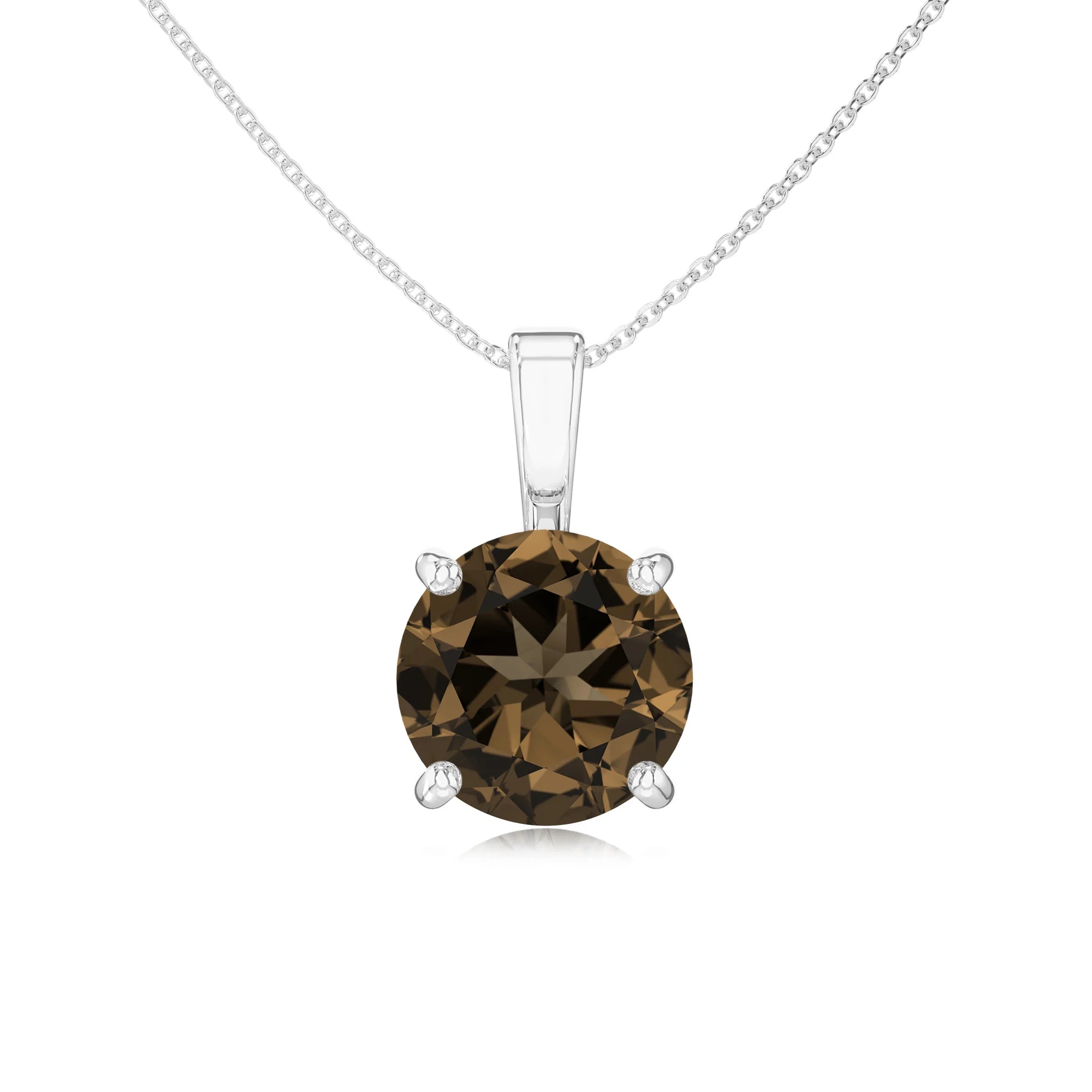 natural smoky-quartz round solitaire necklaces in white gold 