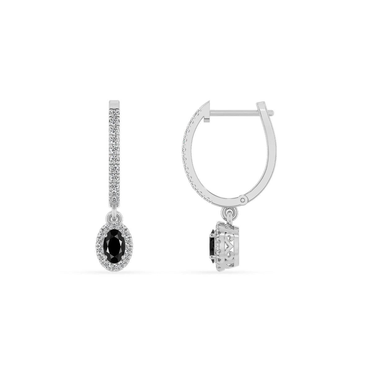 natural black onyx oval drop earrings in platinum 
