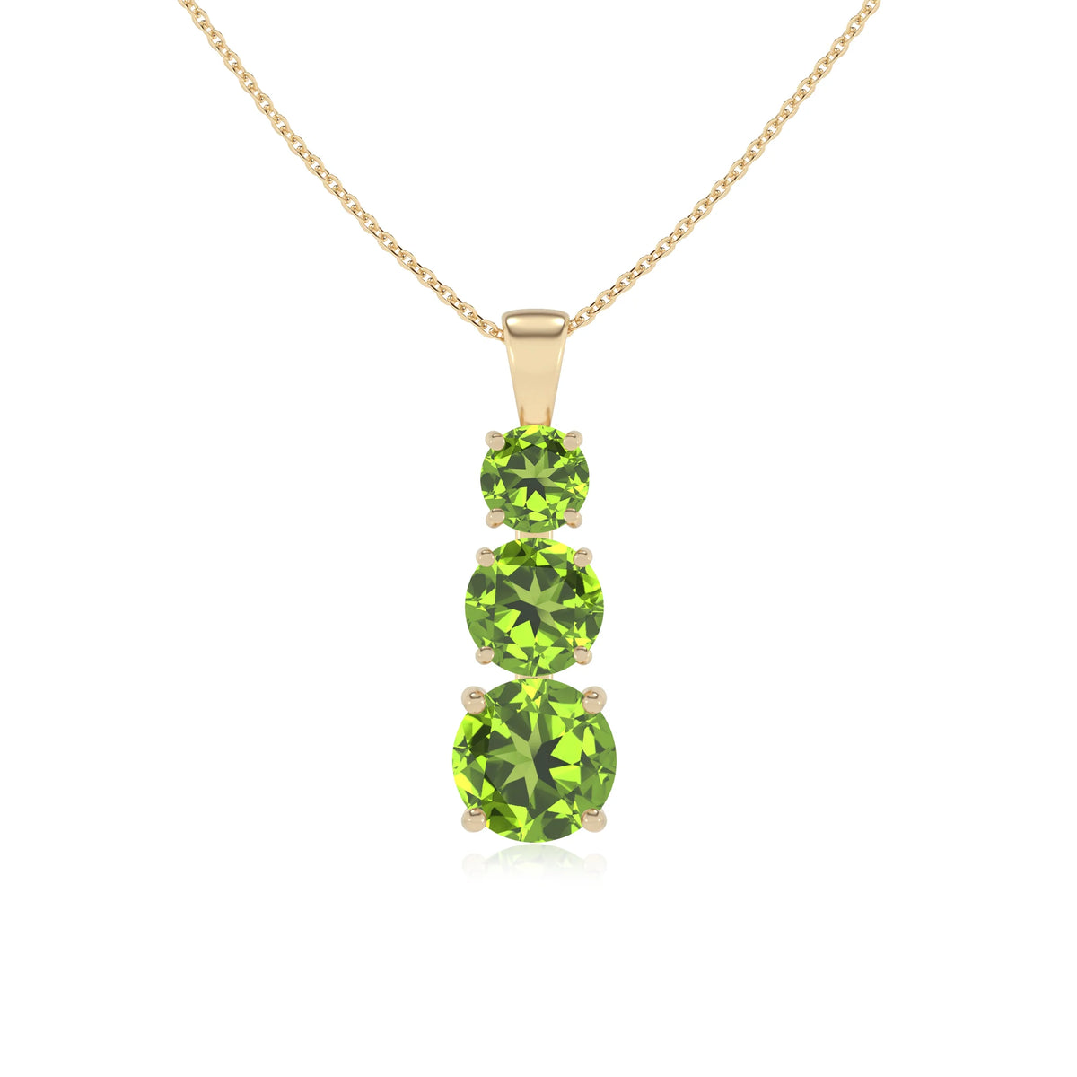 natural peridot round bar v-bale necklaces in yellow gold 