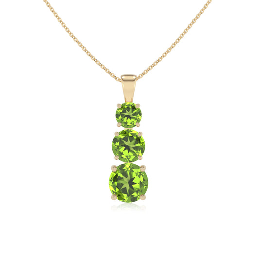 natural peridot round bar v-bale necklaces in yellow gold 