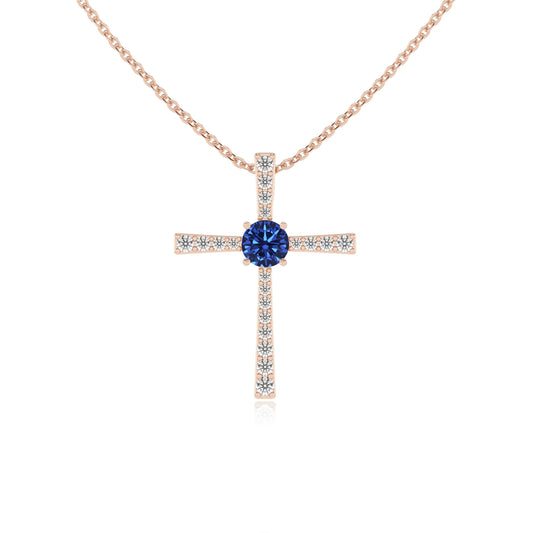 lab grown blue-sapphire round infinity necklaces in rose gold 