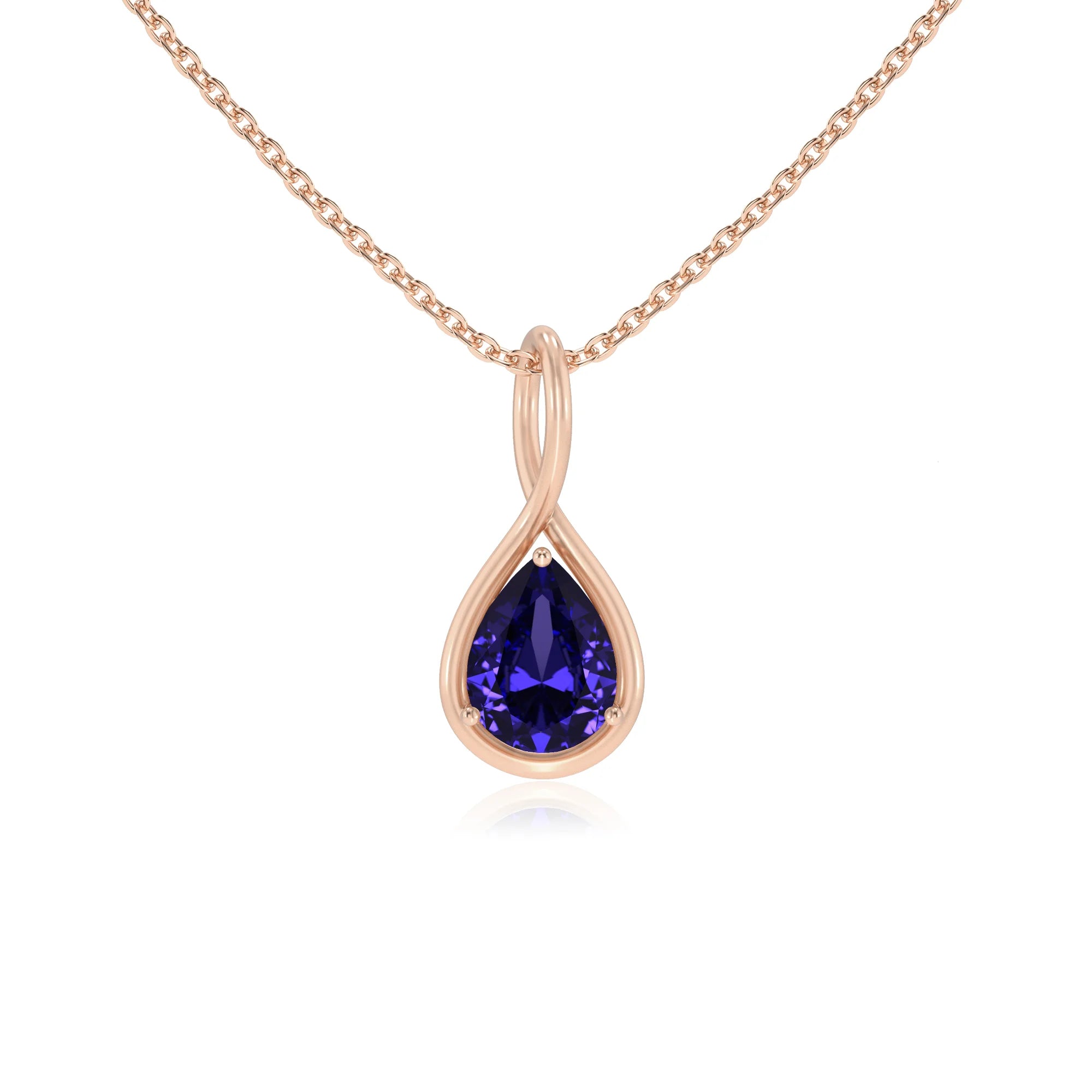 lab grown tanzanite pear solitaire necklaces in rose gold 