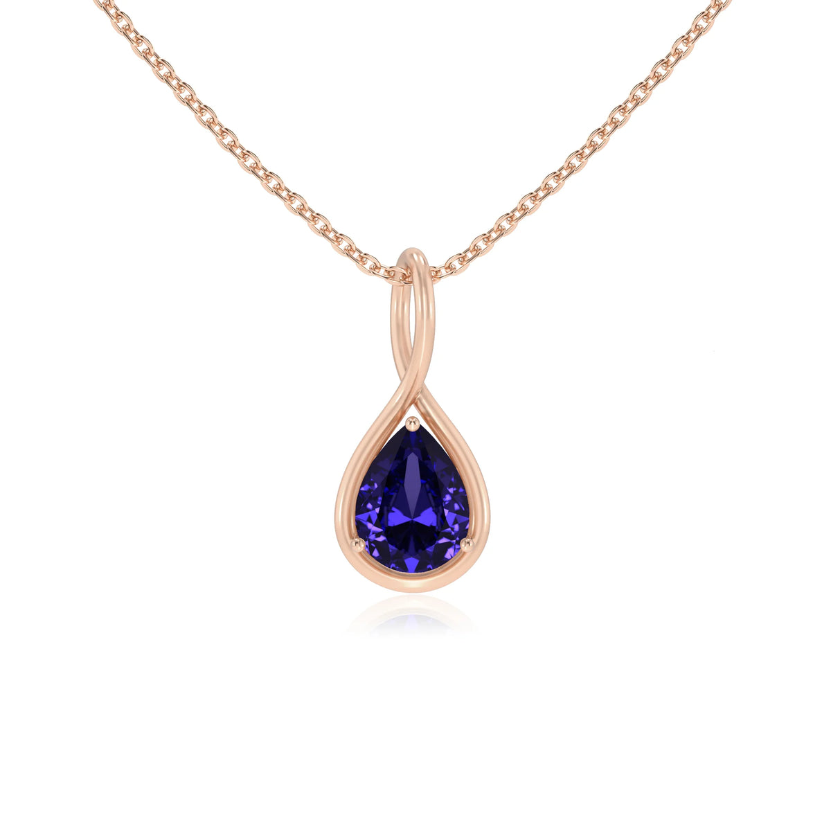 lab grown tanzanite pear solitaire necklaces in rose gold 