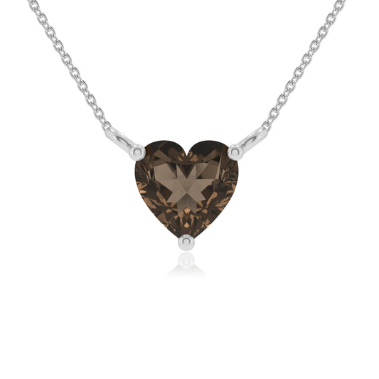 natural smoky-quartz heart solitaire necklaces in white gold 