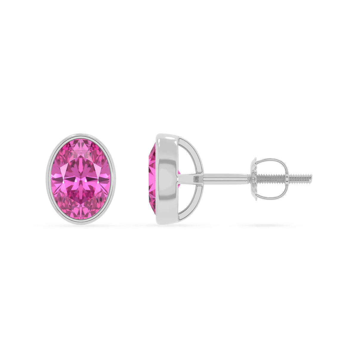 lab grown pink sapphire oval stud earrings in white gold 