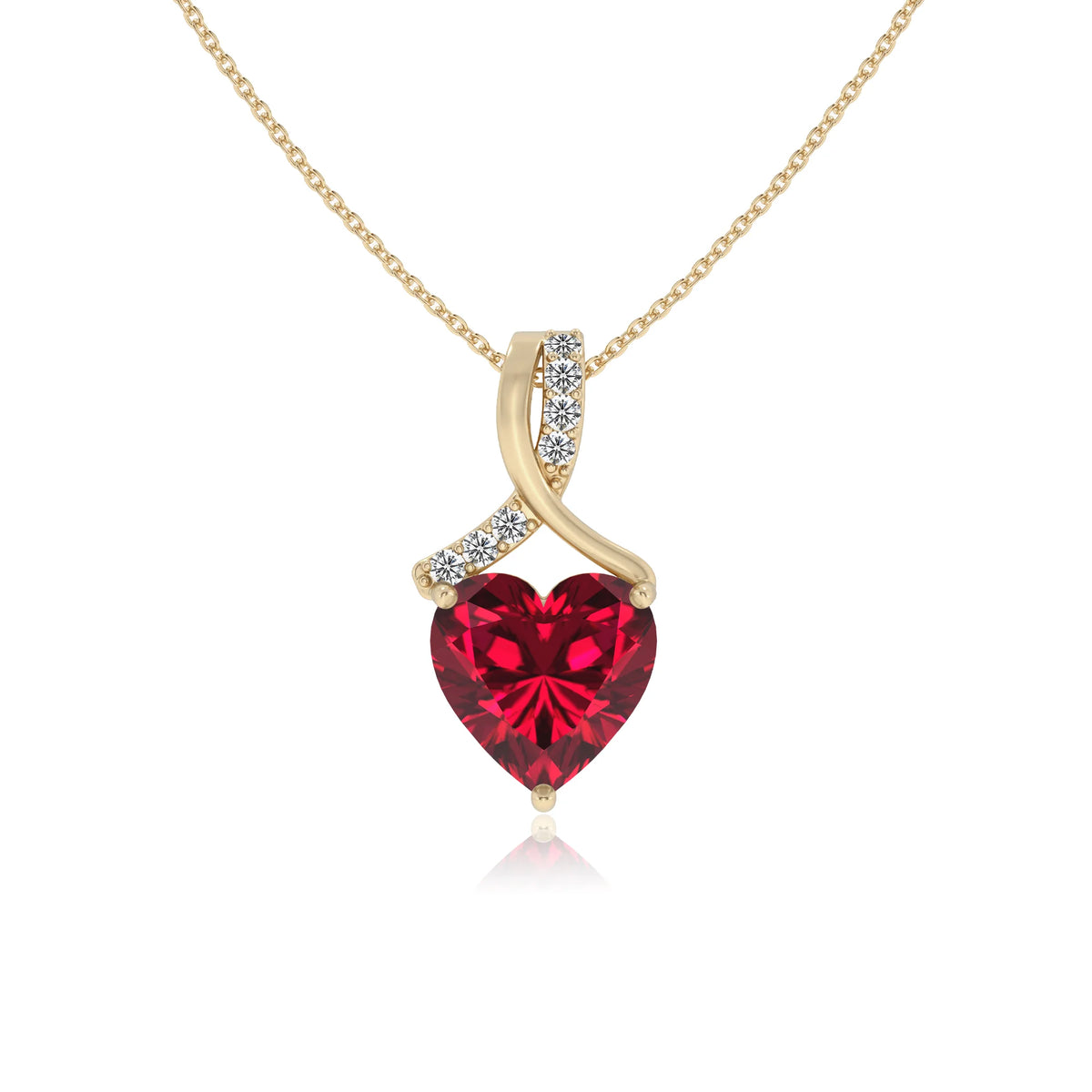 lab grown ruby heart solitaire necklaces in yellow gold 
