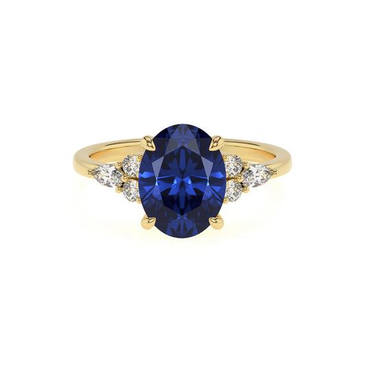 lab grown blue-sapphire oval solitaire rings in yellow gold 