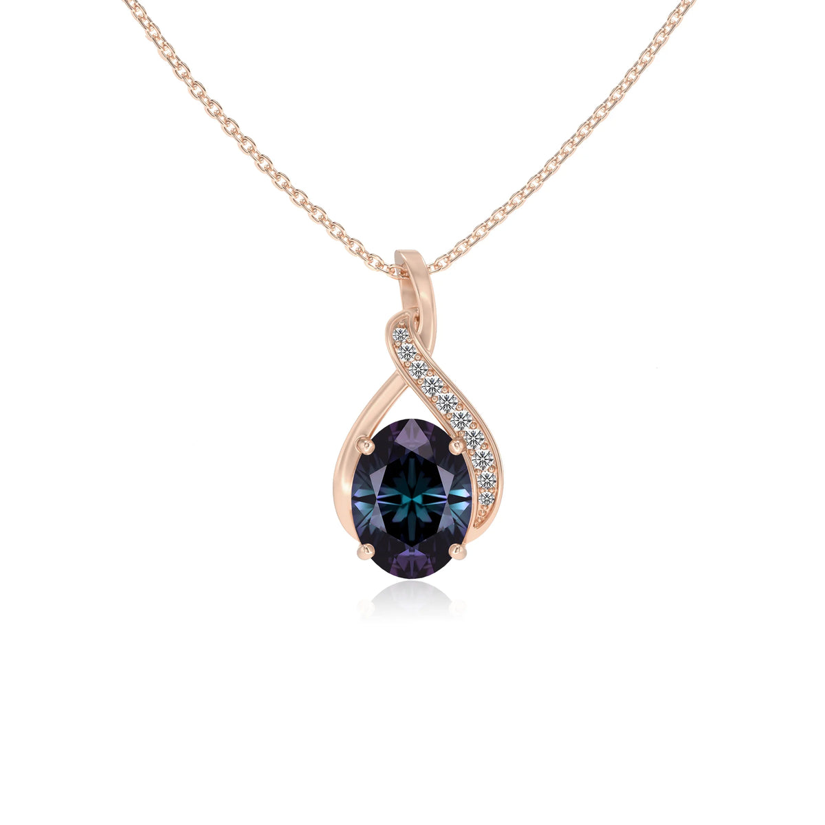 lab grown alexandrite oval solitaire necklaces in rose gold 
