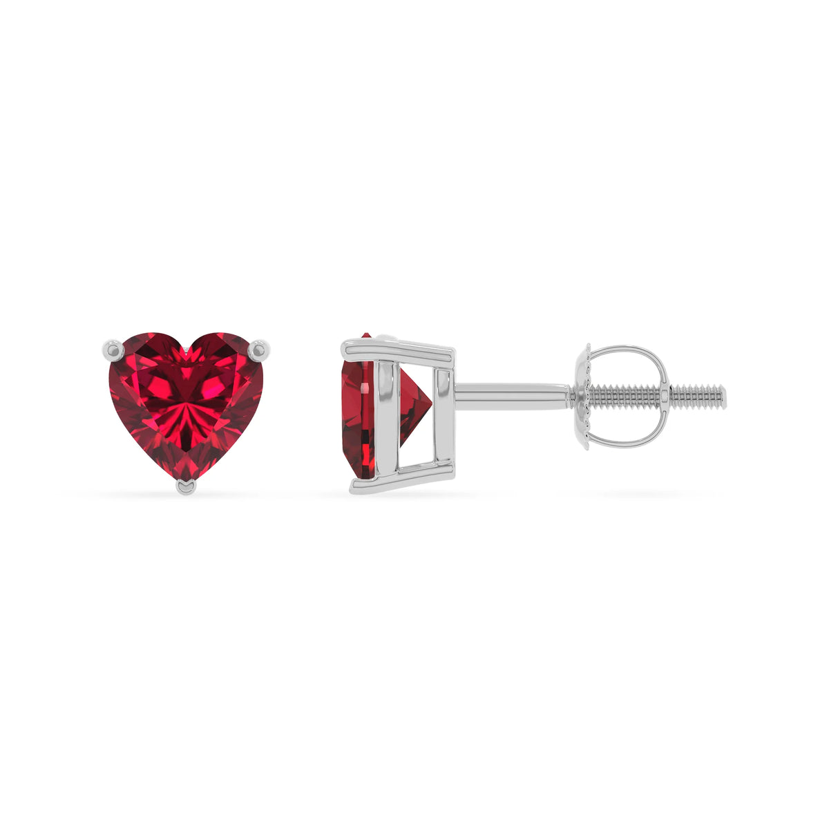 lab grown ruby heart stud earrings in white gold 