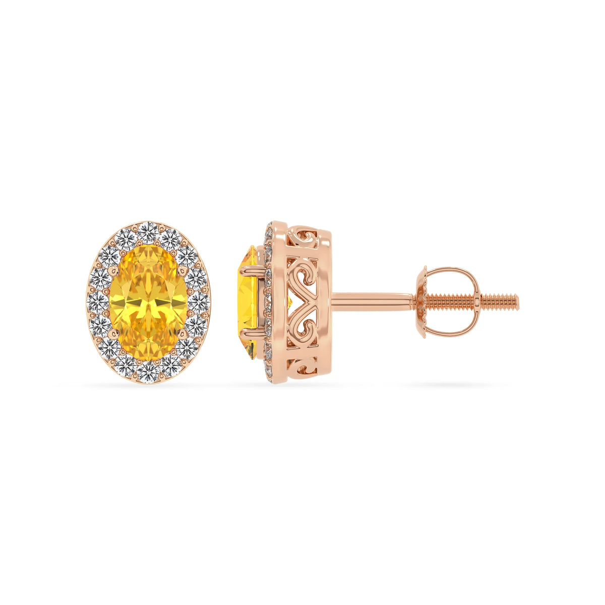 lab grown yellow sapphire oval stud earrings in rose gold 
