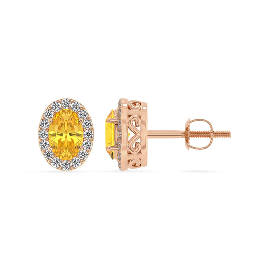 lab grown yellow sapphire oval stud earrings in rose gold 