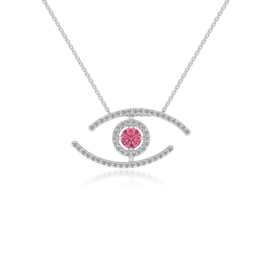 lab grown pink-tourmaline round solitaire necklaces in platinum 