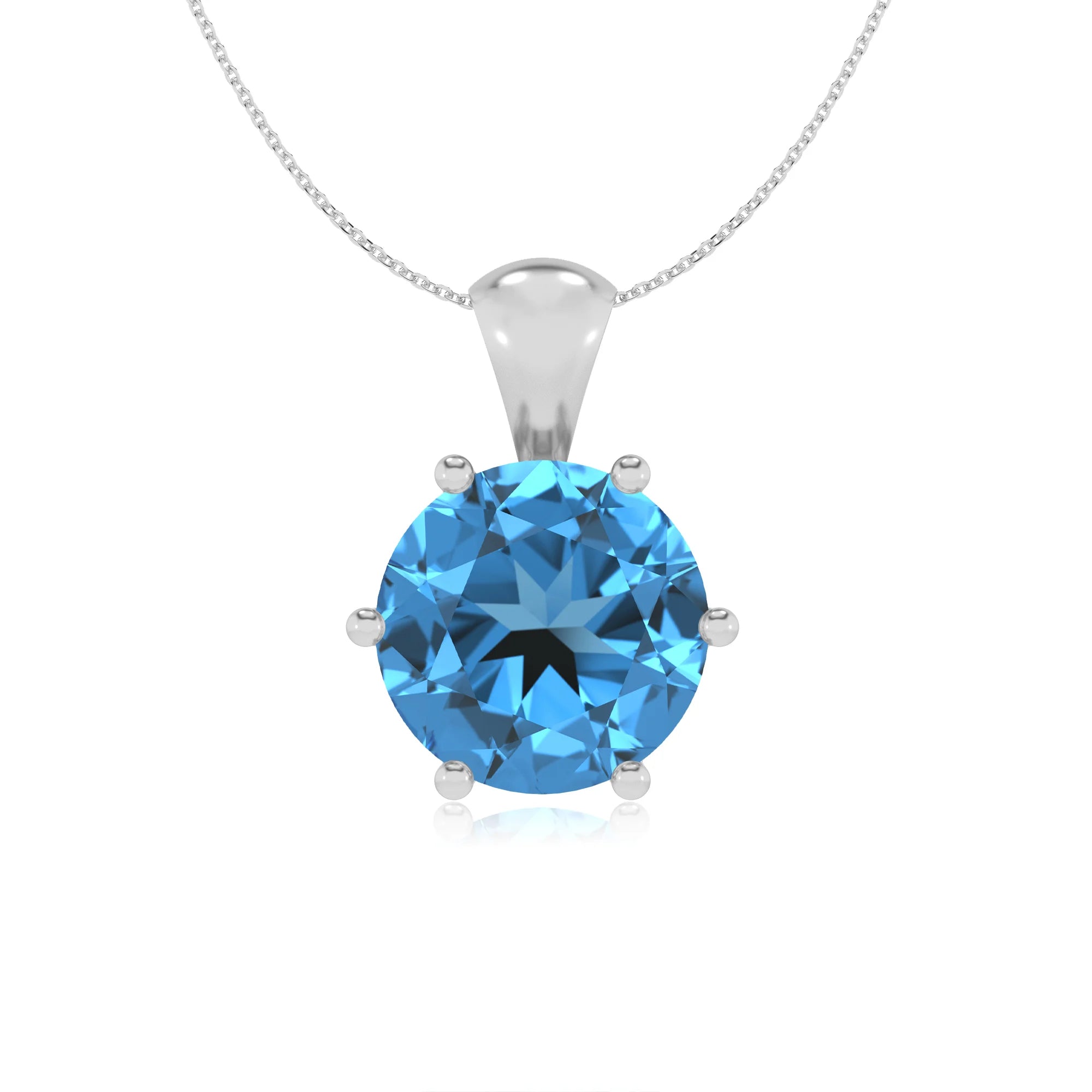 natural swiss-blue-topaz round solitaire necklaces in sterling silver 