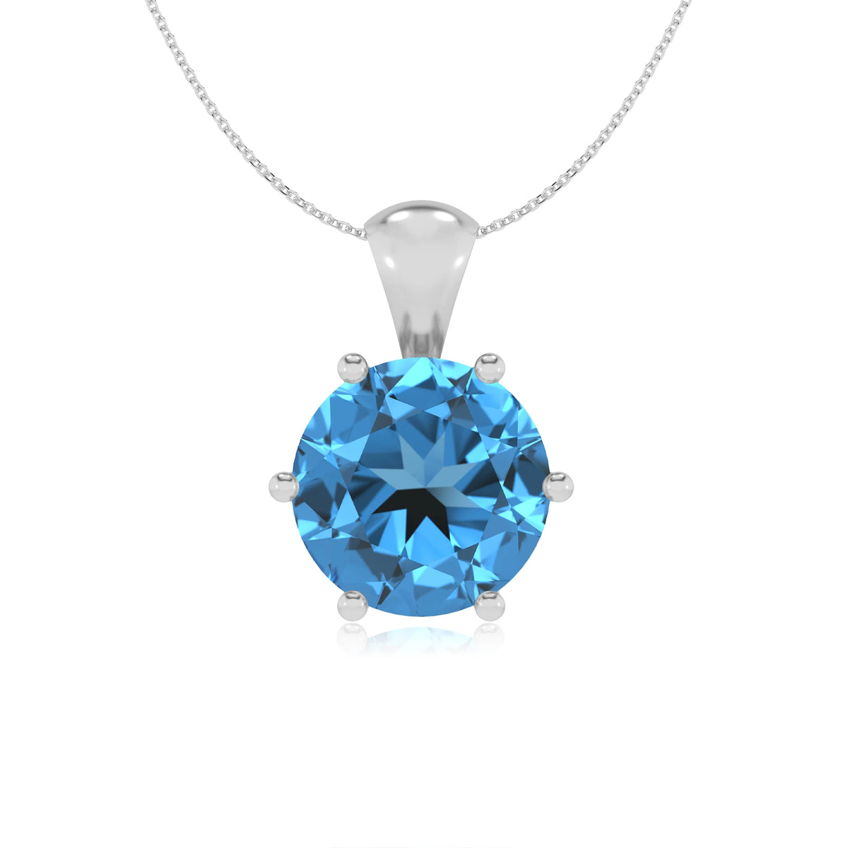 natural swiss-blue-topaz round solitaire necklaces in sterling silver 