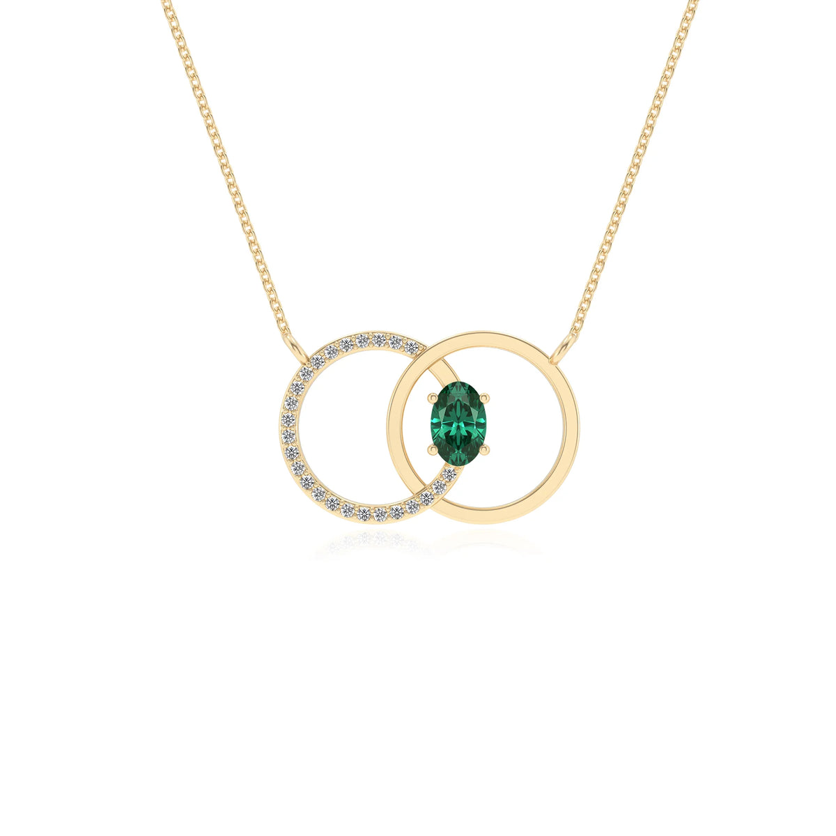 lab grown emerald oval solitaire necklaces in yellow gold 