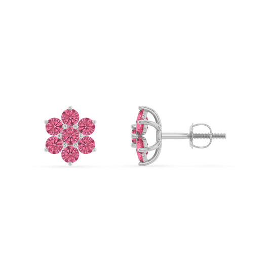lab grown pink tourmaline round stud earrings in sterling silver 