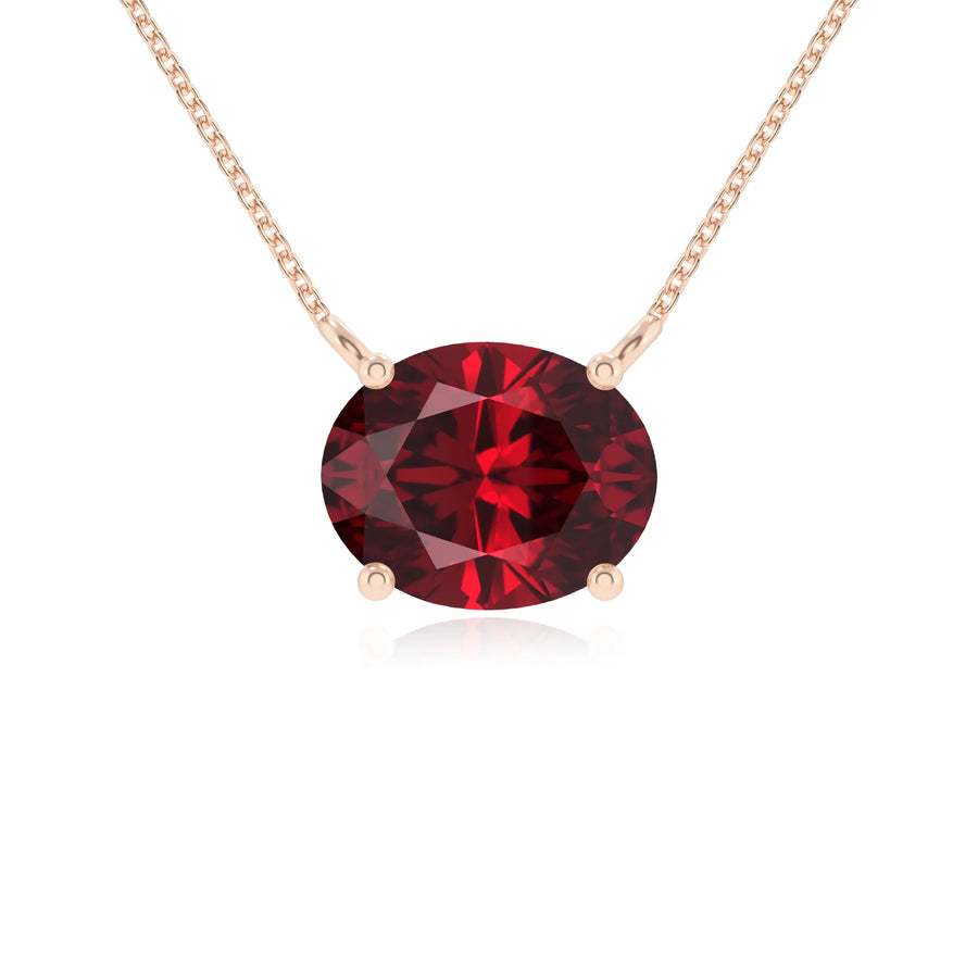 lab grown ruby oval solitaire necklaces in rose gold 