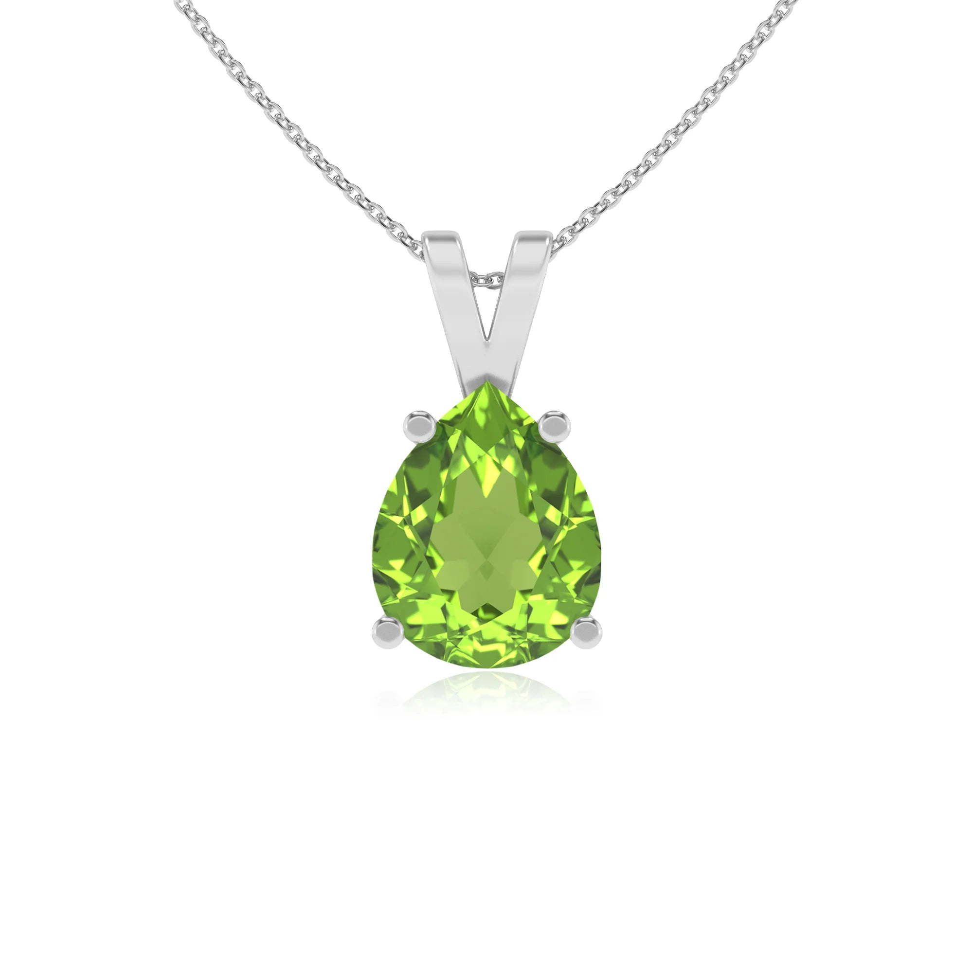 natural peridot pear solitaire v-bale necklaces in sterling silver 