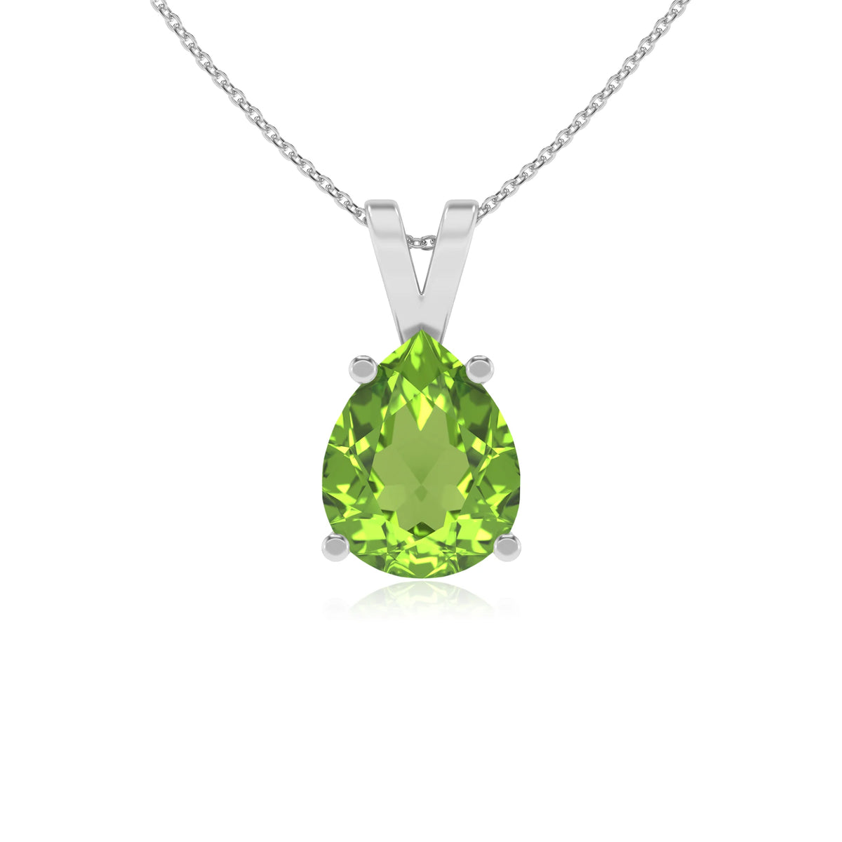 natural peridot pear solitaire v-bale necklaces in sterling silver 
