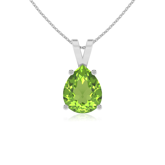 natural peridot pear solitaire v-bale necklaces in sterling silver 